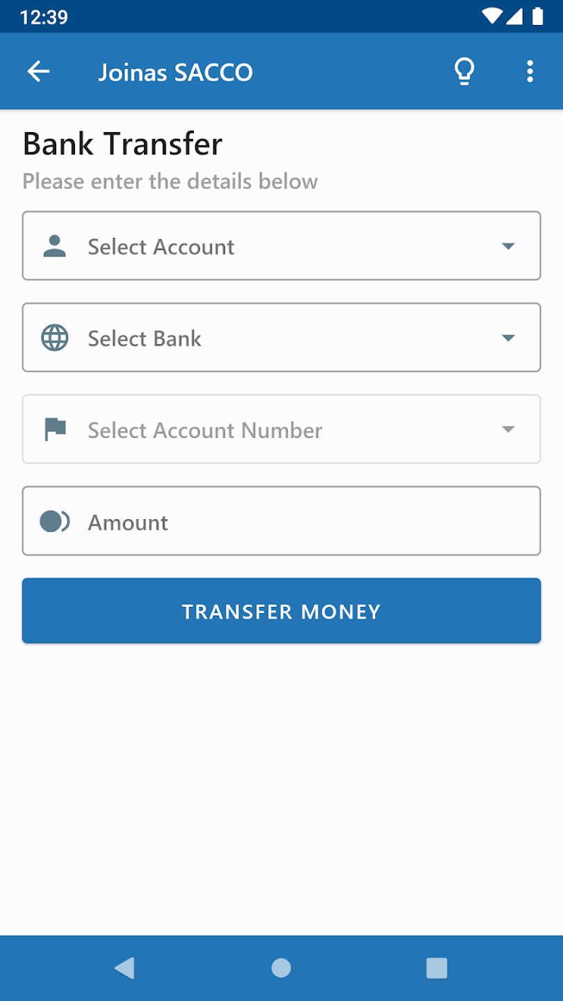 Joinas Mobi App bank transfer screen